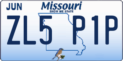 MO license plate ZL5P1P