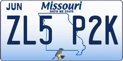 MO license plate ZL5P2K
