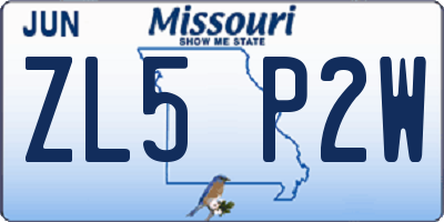 MO license plate ZL5P2W