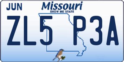 MO license plate ZL5P3A