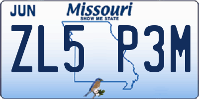 MO license plate ZL5P3M