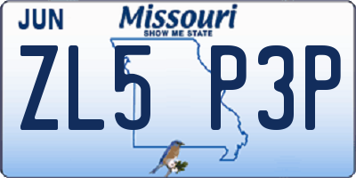 MO license plate ZL5P3P