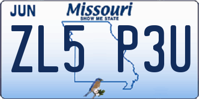 MO license plate ZL5P3U