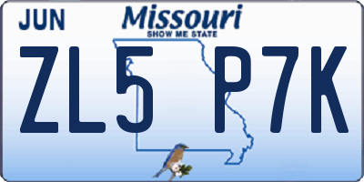 MO license plate ZL5P7K