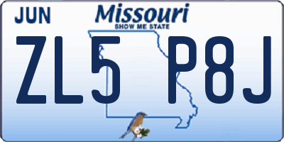 MO license plate ZL5P8J