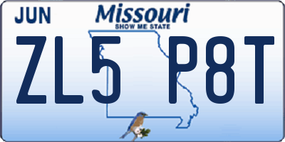 MO license plate ZL5P8T