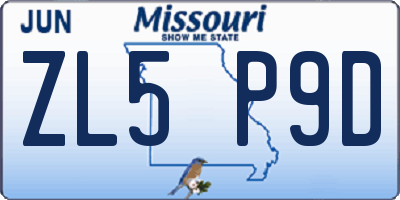 MO license plate ZL5P9D