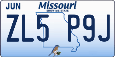 MO license plate ZL5P9J