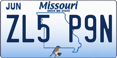 MO license plate ZL5P9N