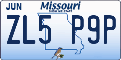 MO license plate ZL5P9P