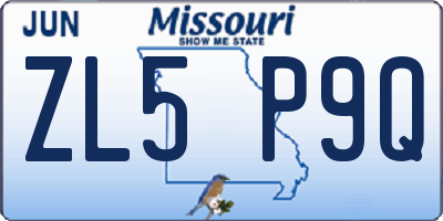 MO license plate ZL5P9Q