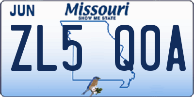 MO license plate ZL5Q0A