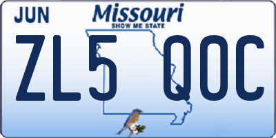 MO license plate ZL5Q0C