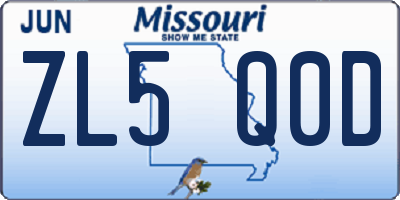 MO license plate ZL5Q0D