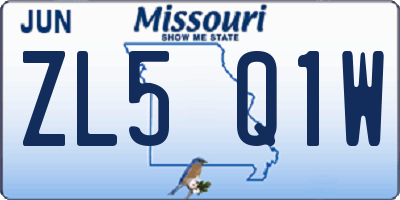 MO license plate ZL5Q1W