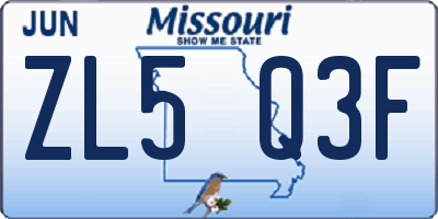 MO license plate ZL5Q3F