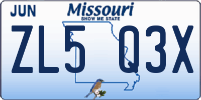 MO license plate ZL5Q3X