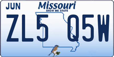 MO license plate ZL5Q5W