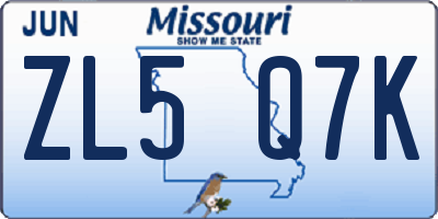 MO license plate ZL5Q7K