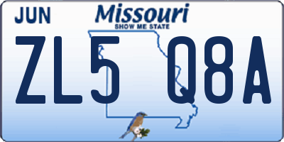 MO license plate ZL5Q8A