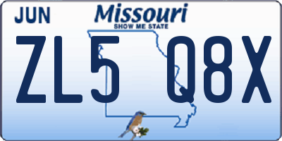 MO license plate ZL5Q8X
