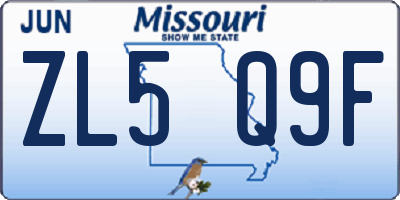 MO license plate ZL5Q9F