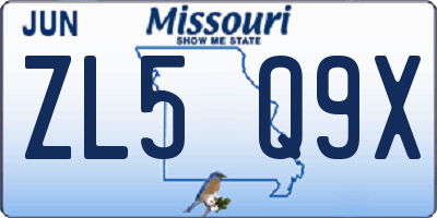 MO license plate ZL5Q9X