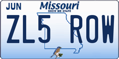 MO license plate ZL5R0W