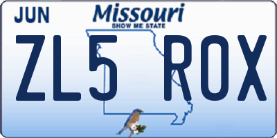 MO license plate ZL5R0X