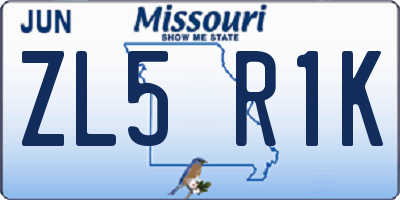 MO license plate ZL5R1K