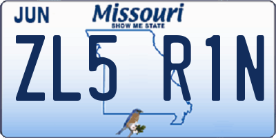 MO license plate ZL5R1N
