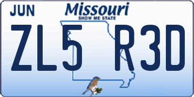 MO license plate ZL5R3D