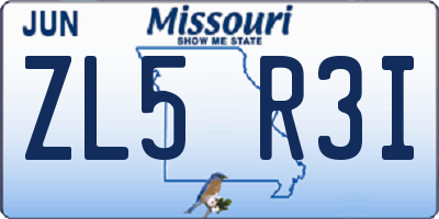 MO license plate ZL5R3I