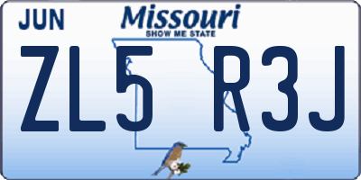 MO license plate ZL5R3J