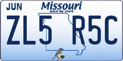 MO license plate ZL5R5C