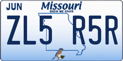 MO license plate ZL5R5R