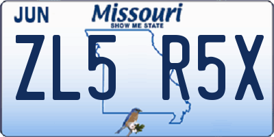 MO license plate ZL5R5X