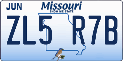 MO license plate ZL5R7B