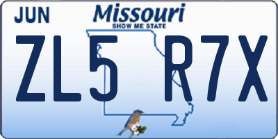 MO license plate ZL5R7X