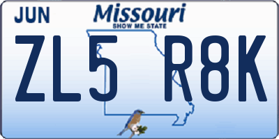 MO license plate ZL5R8K