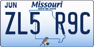 MO license plate ZL5R9C