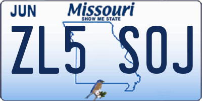 MO license plate ZL5S0J