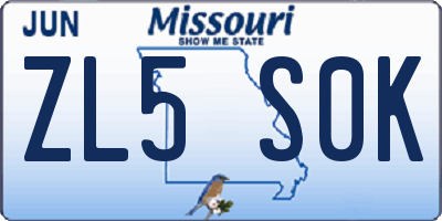 MO license plate ZL5S0K