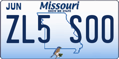 MO license plate ZL5S0O