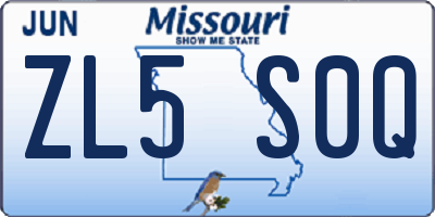 MO license plate ZL5S0Q