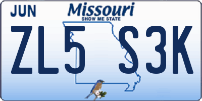 MO license plate ZL5S3K