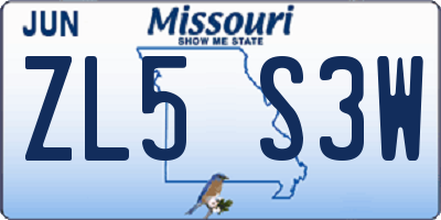 MO license plate ZL5S3W