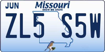 MO license plate ZL5S5W