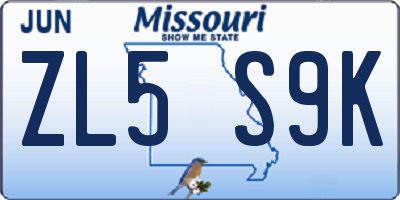 MO license plate ZL5S9K