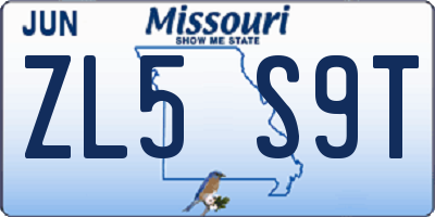 MO license plate ZL5S9T